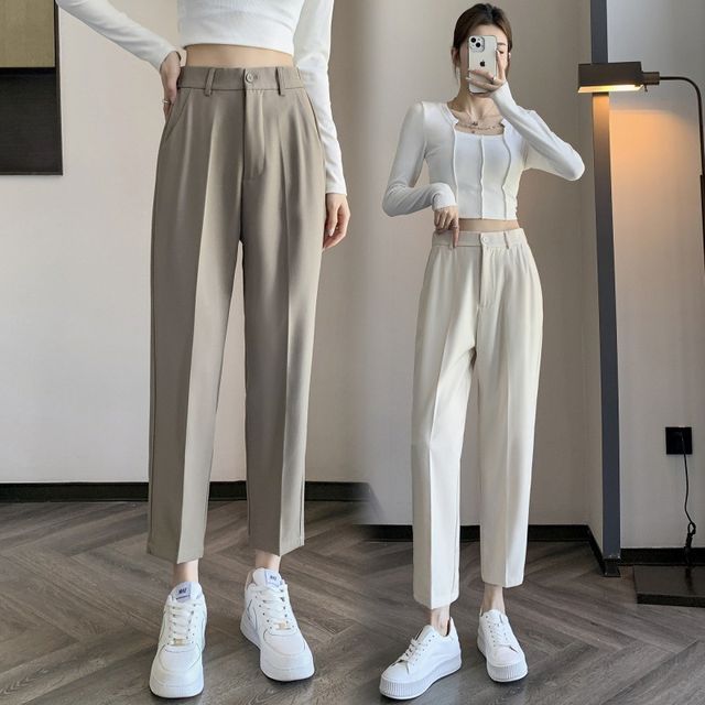 high waisted cropped dress pants Faux Leather Crop Flare