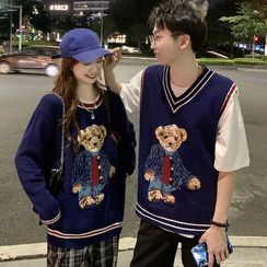 Guajillo - Couple Matching Bear Embroidered Sweater Guajillo - Couple Matching Bear Embroidered Sweater