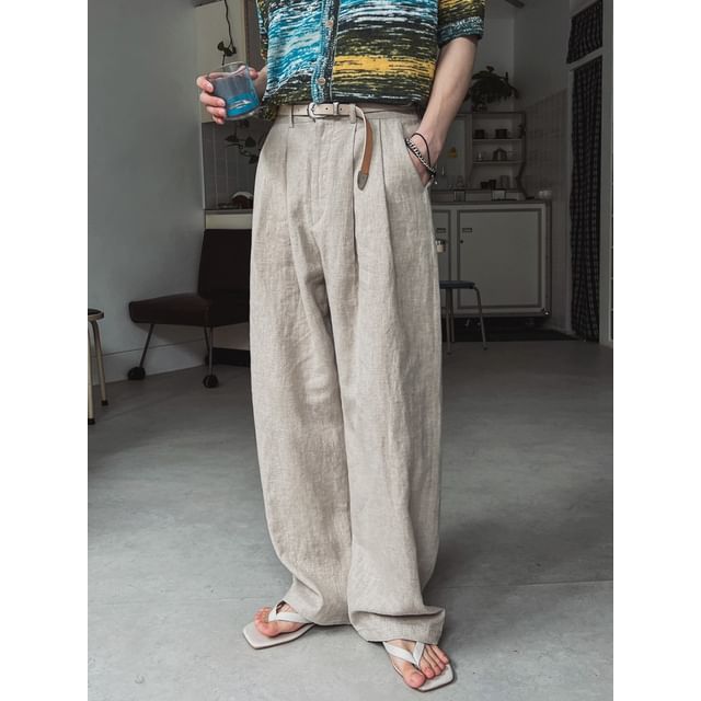 MRCYC-Linen Pleated Wide-Leg Pants