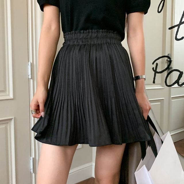 DEEPNY BandWaist CrystalPleat Miniskirt YesStyle