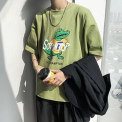 MOWAK - 鳄鱼卡通印花短袖T恤 MOWAK - 鳄鱼卡通印花短袖T恤