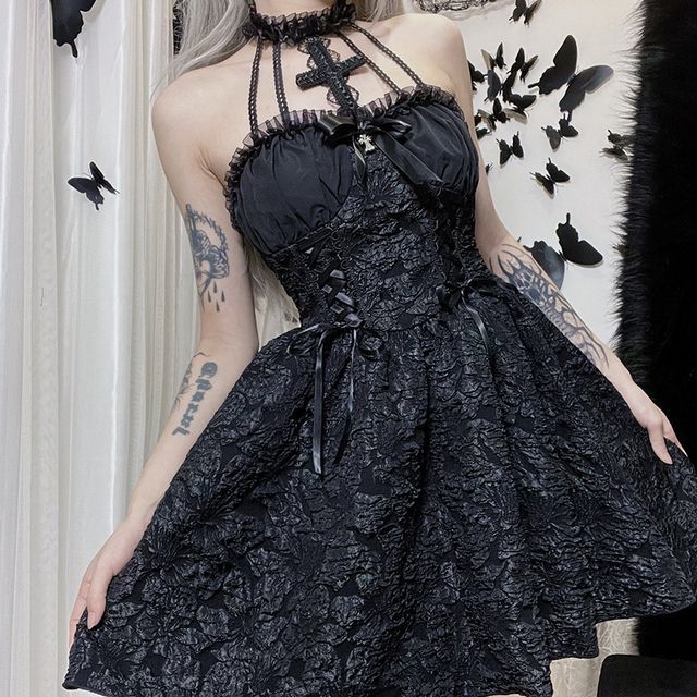 navy blue dress for baby girl meadowdrop - Spaghetti-Strap Halter Plain Mini A-Line Corset Dress