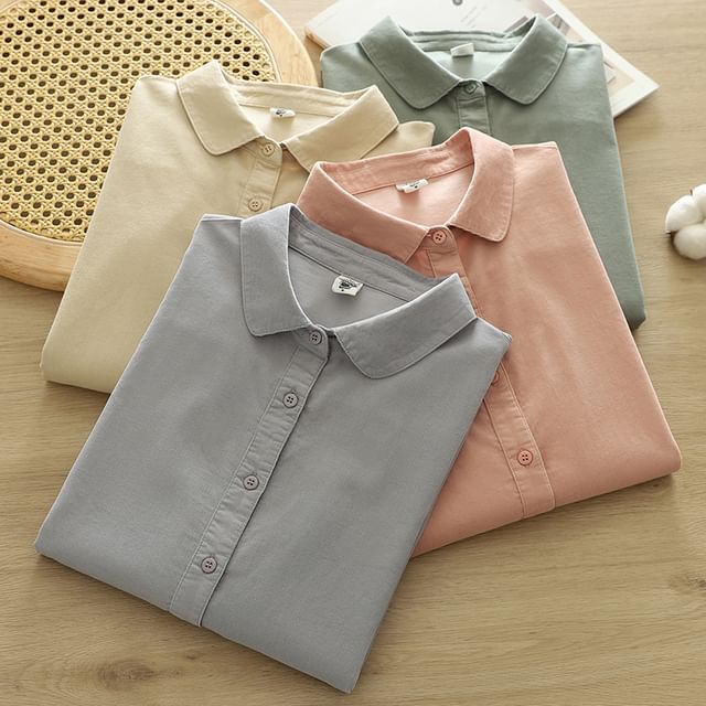 PANDAGO-Long-Sleeve Plain Shirt