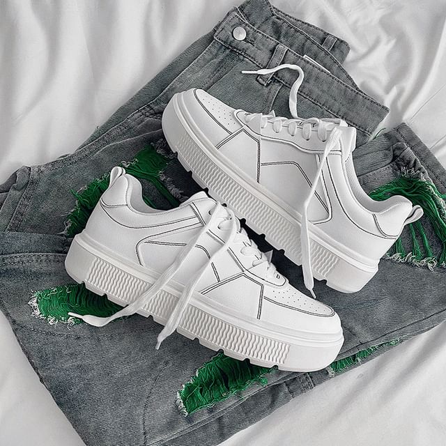Tanzanite-Platform Panel Sneakers