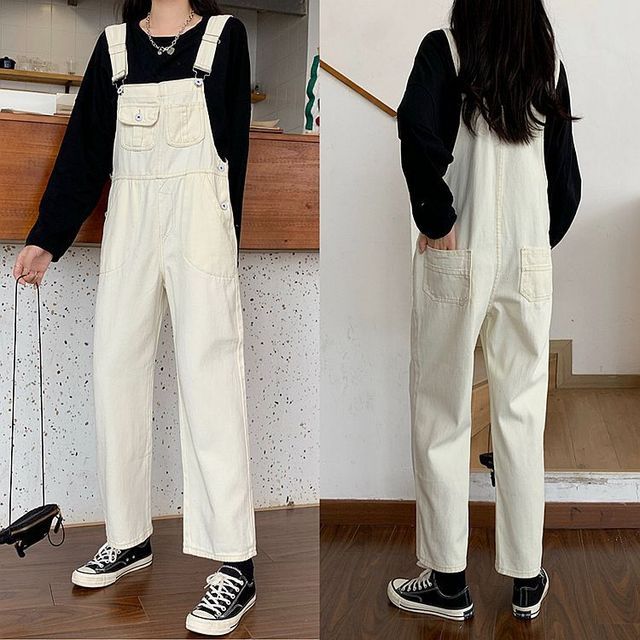 OGAWA Plain Denim Straight Leg Jumpsuit YesStyle