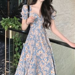 Rerise - Short-Sleeve Floral Print A-Line Midi Dress