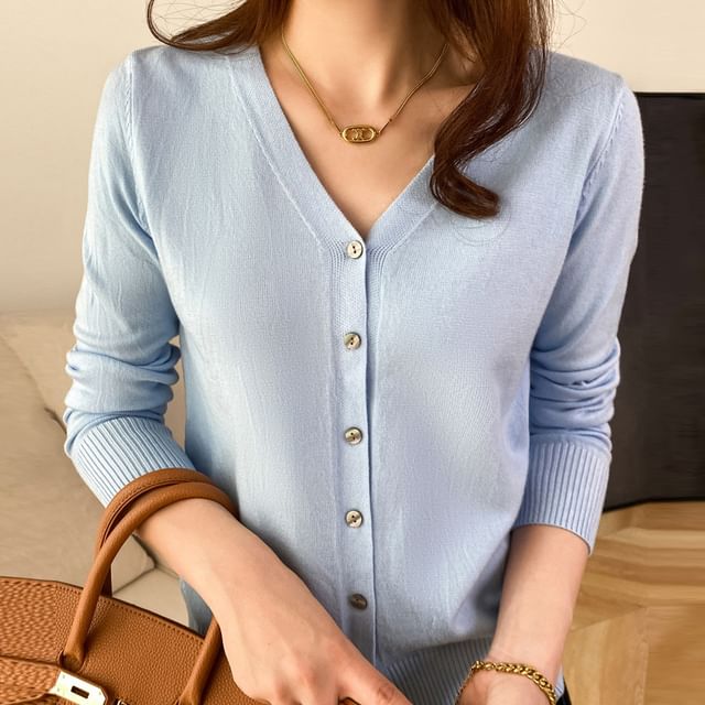 Keiko Girl-V-Neck Plain Cardigan