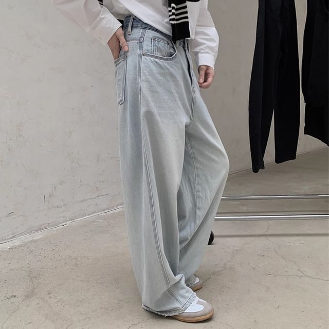 SIMPLE BLACK-Mid Waist Straight Leg Jeans