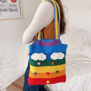 Leftsac - Rainbow Knit Tote Bag / Crossbody Bag | YesStyle