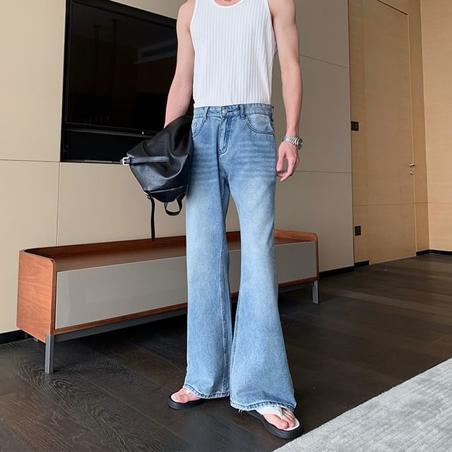 Nahagin-Mid Rise Washed Bootcut Jeans
