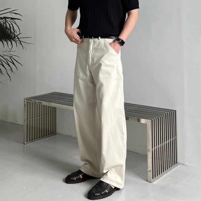 mopagrati-Mid Rise Plain Loose Fit Pants