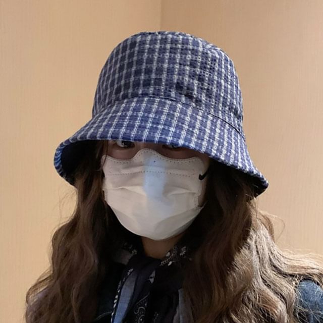 HATHOT-Plaid Bucket Hat