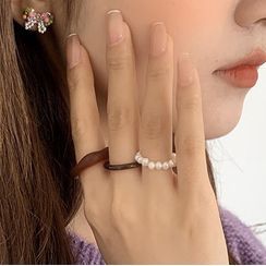 Rouwan - Set of 3: Freshwater Pearl / Resin Ring Rouwan - Set of 3: Freshwater Pearl / Resin Ring