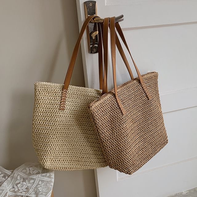Hikuozy-Plain Straw Tote Bag