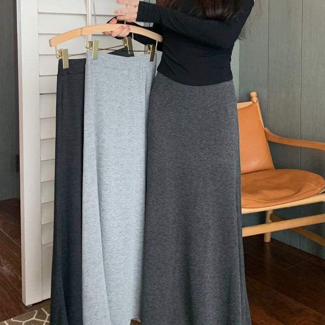 Gilmort-High Rise Plain Maxi A-Line Skirt