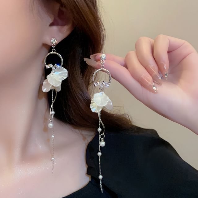 Rodiv-Rhinestone Tassel Earrings