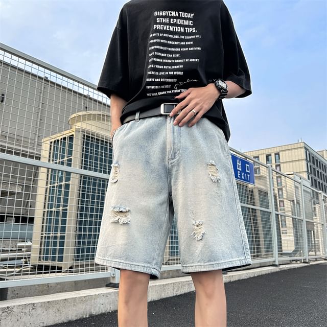 Plummie-Mid Rise Washed Distressed Denim Shorts