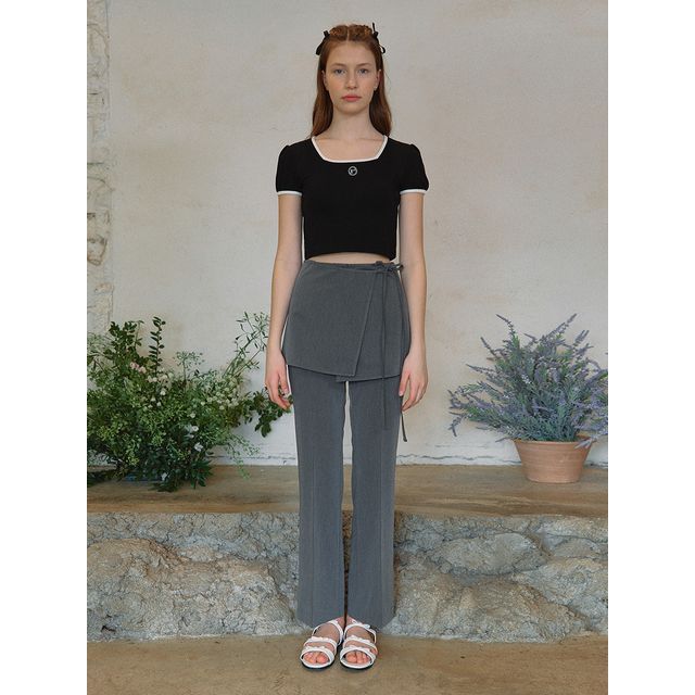 rolarola - Set: Wrap Miniskirt + Bootcut Pants (Charcoal
