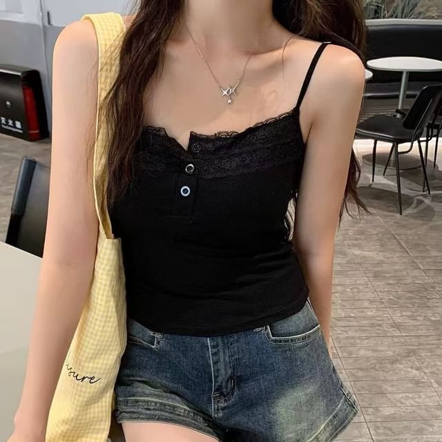 Wildery-Lace Panel Padded Crop Cami Top