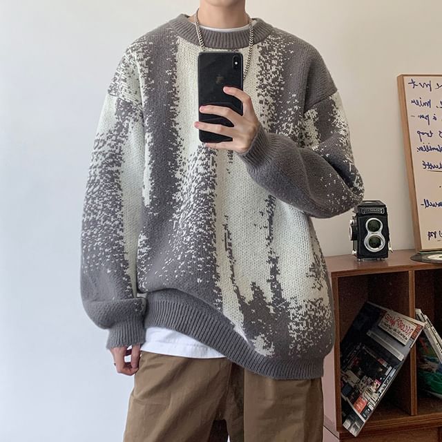 Bay Go Mall-Crew Neck Tie Dye Sweater