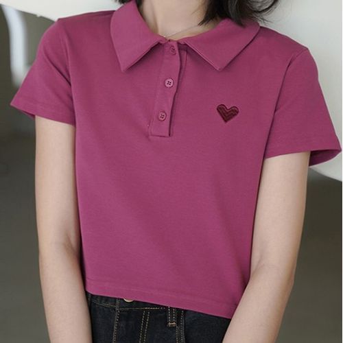 XOXO - Short-Sleeve Heart Embroidery Polo Shirt | YesStyle