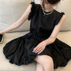 Amanee - Sleeveless Frill Trim Tiered Mini A-Line Dress