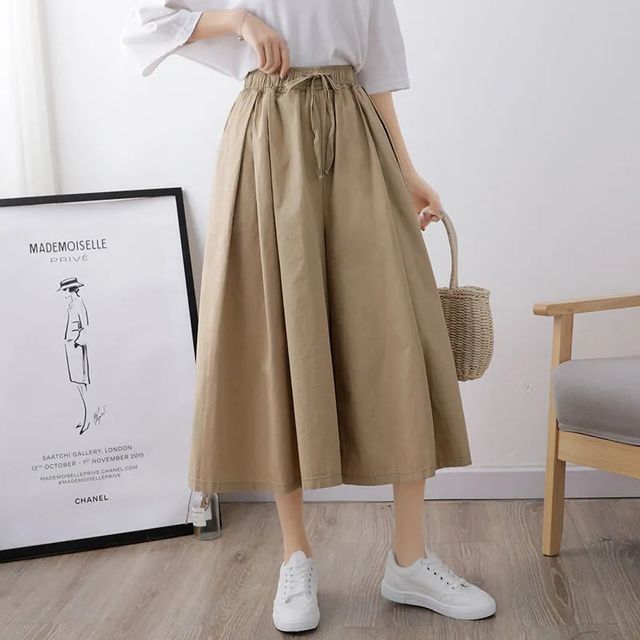Cloud Nine-Elastic Waist Plain Cropped Wide Leg Pants