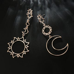 Yongge - Non-Matching Alloy Sun & Moon Dangle Earrings Yongge - Non-Matching Alloy Sun & Moon Dangle Earrings