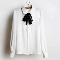 JVL - Tie-Neck Pleated Blouse JVL - Tie-Neck Pleated Blouse