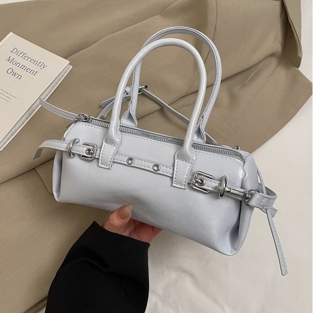 Skyglow-Faux Leather Plain Shoulder Bag