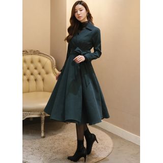midi flared styleonme collared wrap dress