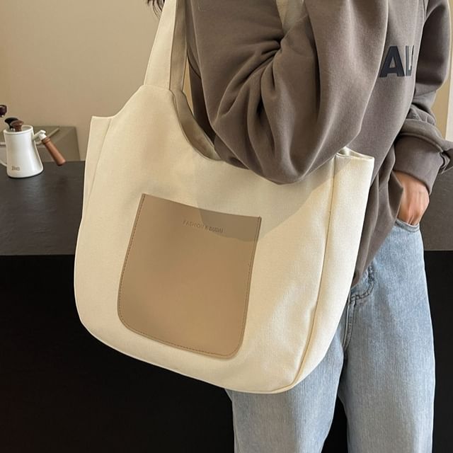 KOCORE-Canvas Color Block Tote Bag