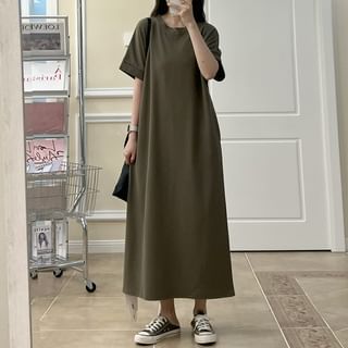 Dreamelon Short-Sleeve Crew Neck Plain Maxi A-Line T-Shirt Dress Sale