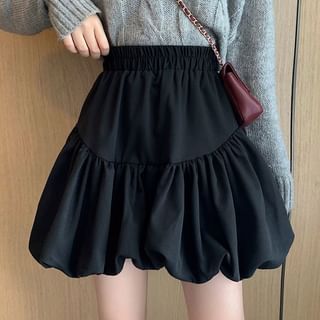 monroll-High Waist Plain Paperbag Mini Skirt
