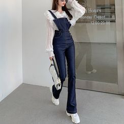 ever after - Lace-Trim Ruffled Shirt / Boot-Cut Jumpsuit