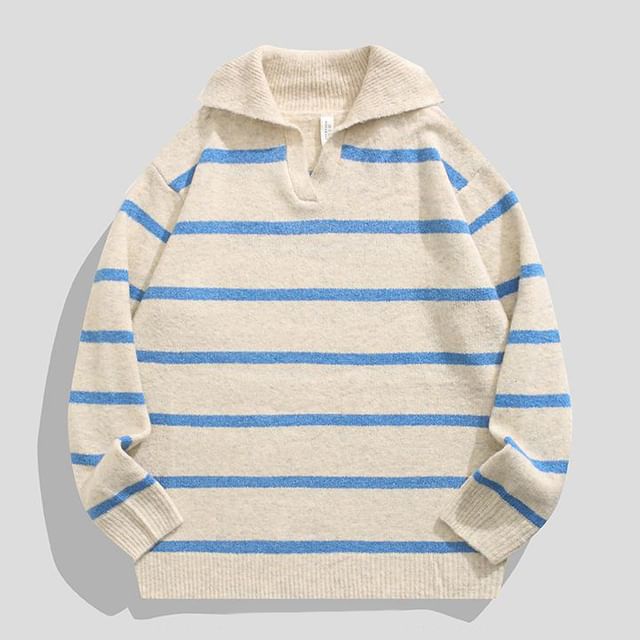 purplelouve-Sailor Collar Striped Sweater