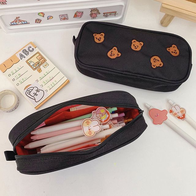 Ikiana - Embroidered Bear Pencil Case | YesStyle