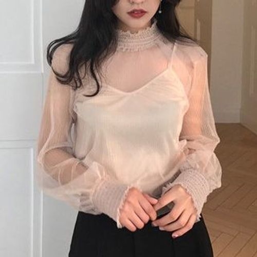 ALIN STYLE - Set: Sheer Blouse + Camisole Top