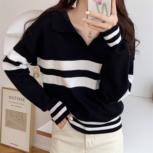 Faiar-Collar Striped Sweater
