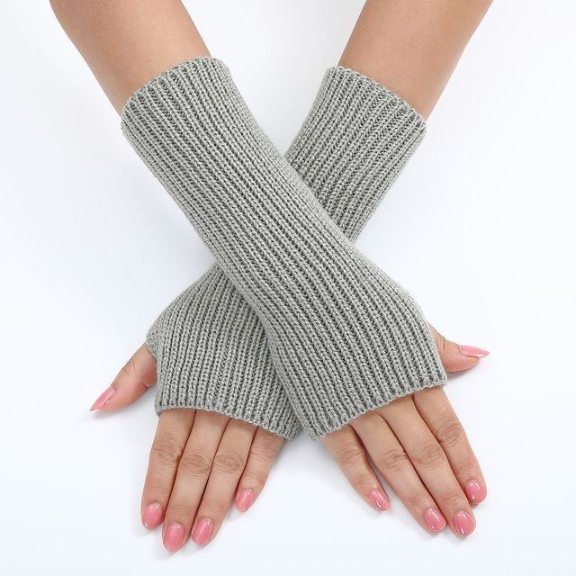 Kinoxslone-Plain Ribbed Knit Arm Sleeves