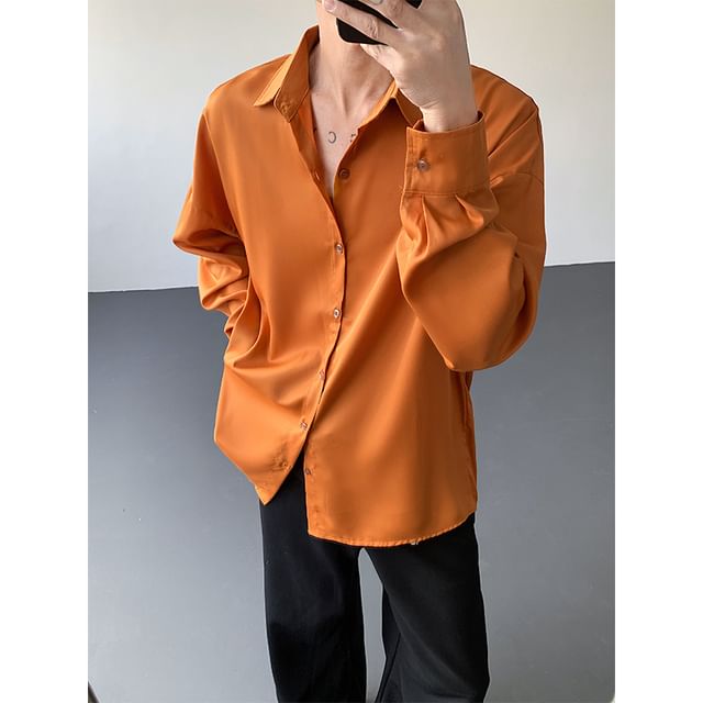 Freehop-Long-Sleeve Plain Shirt