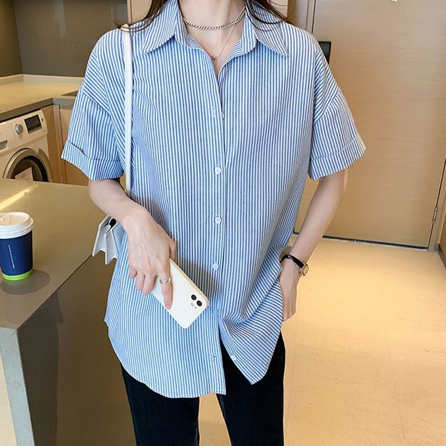 Everose-Short-Sleeve Striped Shirt
