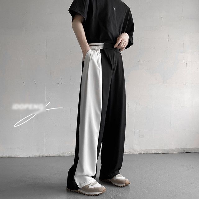 Lingaris High Waist Two Tone Loose Fit Dress Pants YesStyle