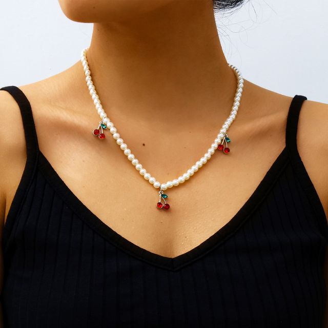 pearl cherry necklace