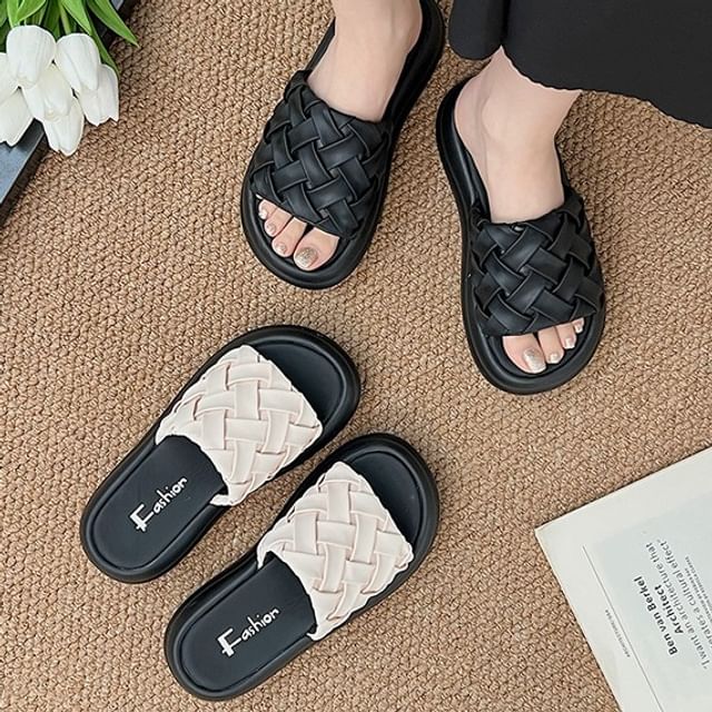 Nikao-Platform Woven Slide Sandals