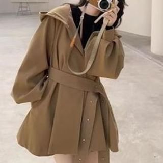 Everose-Hooded Plain Button Trench Coat