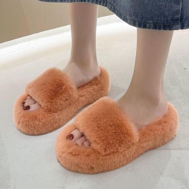 fluffy platform slippers