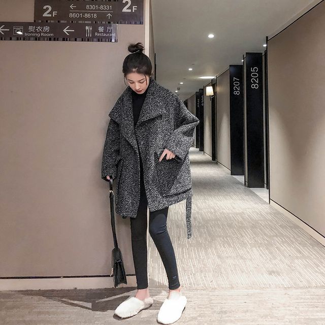 Kolopara Striped Pocket Detail Oversized Coat YesStyle