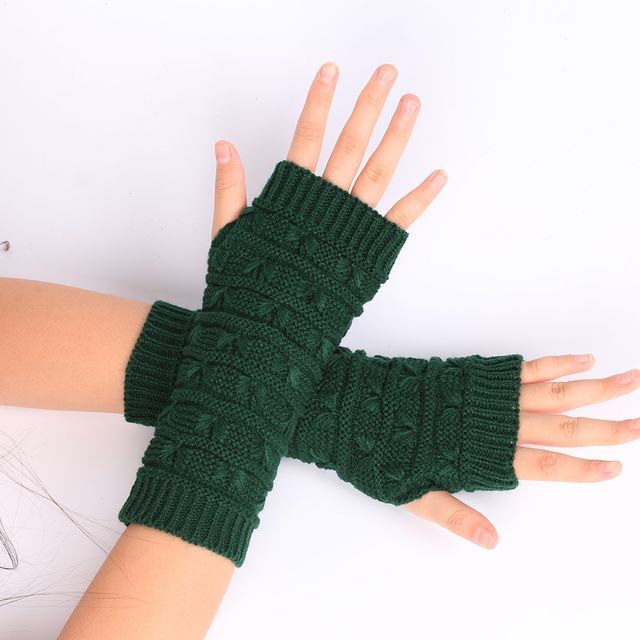 Kinoxslone-Plain Knit Fingerless Gloves