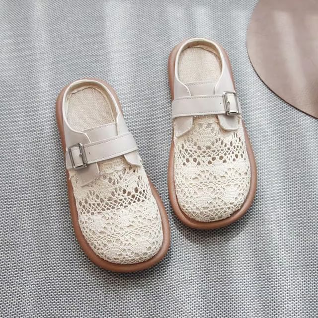 Freesia-Buckled Lace Mules